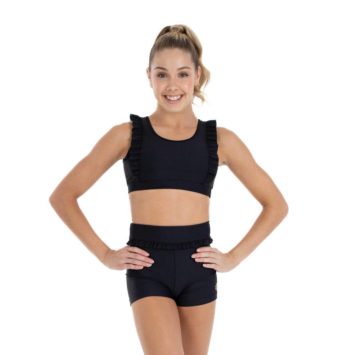 Girls Activewear Tonya Frill Bra Crop in Black – Flo Active