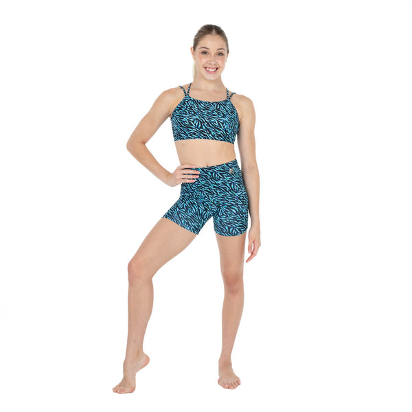 Flo Active Girls Mid Length Bike Short in Blue Dappled Tiger Print