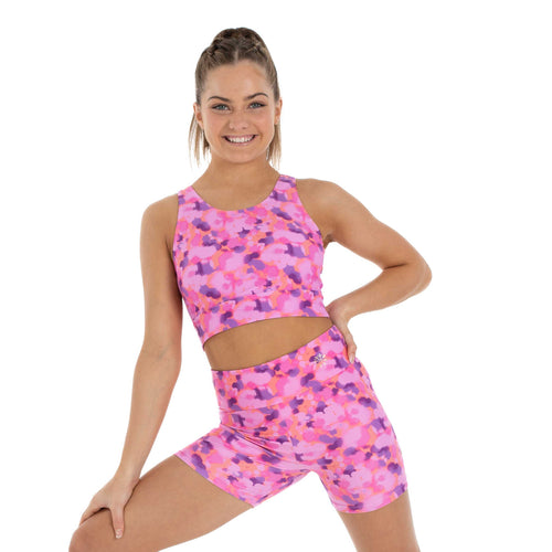 Flo Active Girls Mid Length Bike Short in Pumped up Paint Print