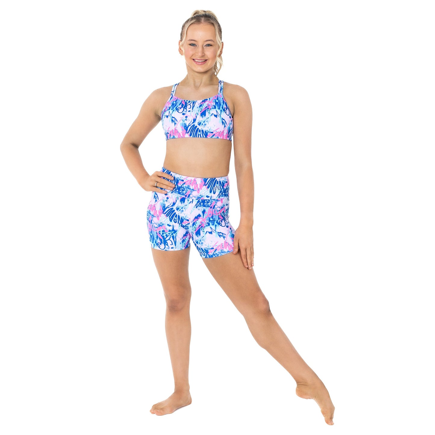 Flo Activewear Teen Mid Length Bike Short in Dye to Match Print