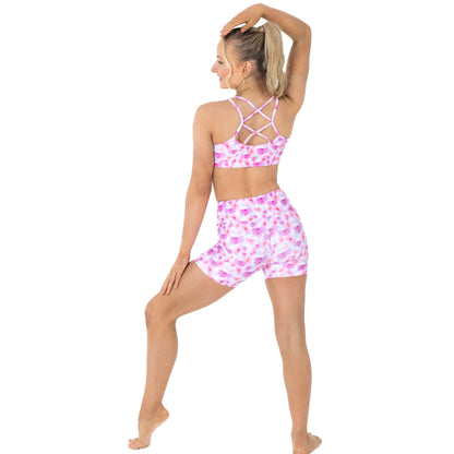 Flo Activewear Teen Mid Length Bike Short in Blossom Blur Print