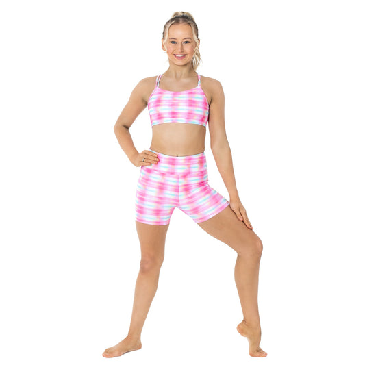 Flo Activewear Teen Mid Length Bike Short in Picnic in Pink Print