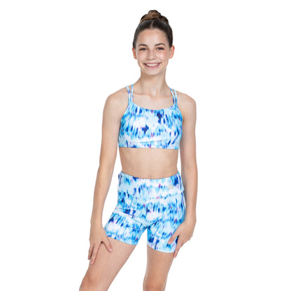 Flo Activewear Teen Mid Length Bike Short in Electric Blue Print