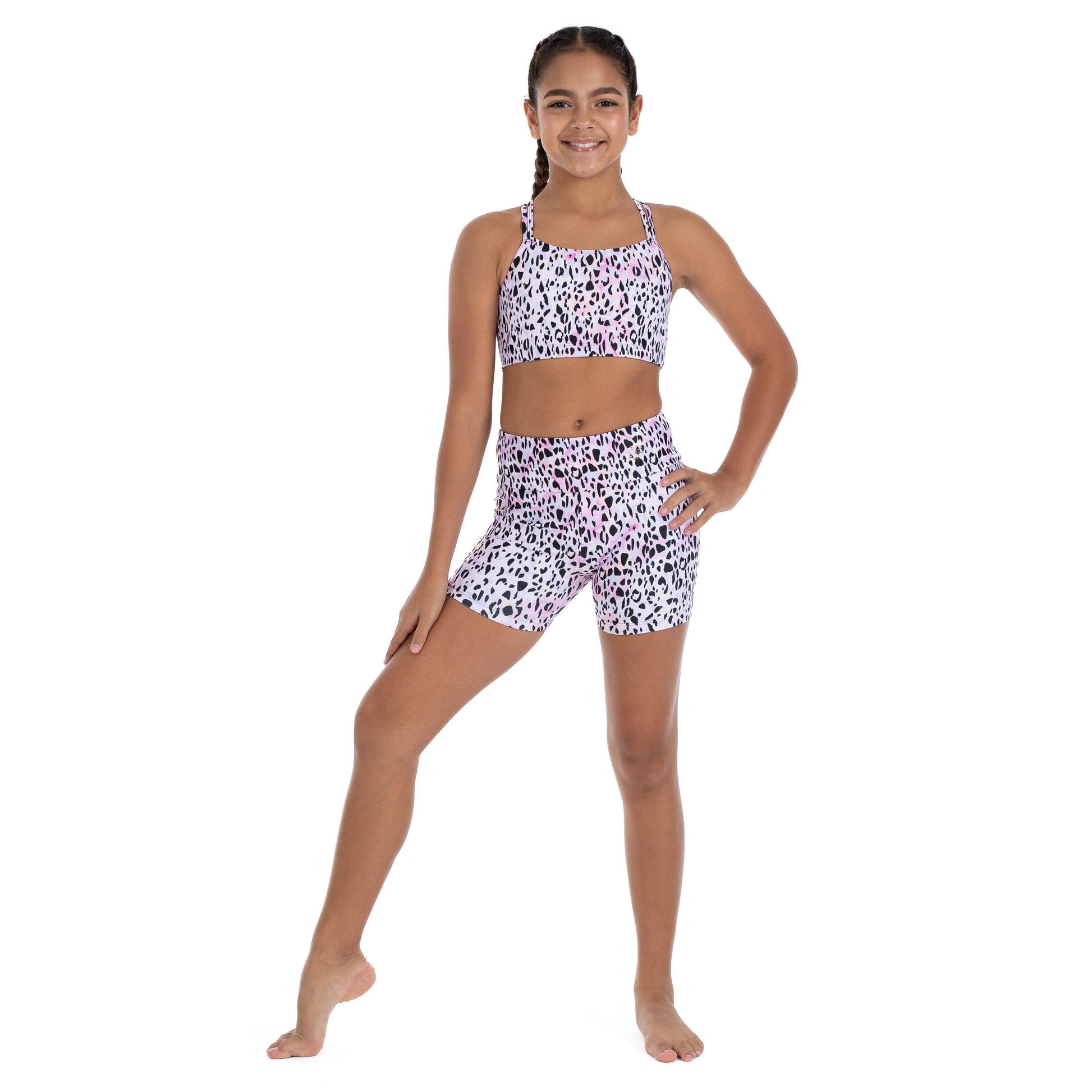 Flo Activewear Teen Mid Length Bike Short in Sundaze Leopard Print