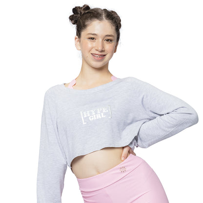 Flo Activewear Teen Crop Sweat in Grey Marle