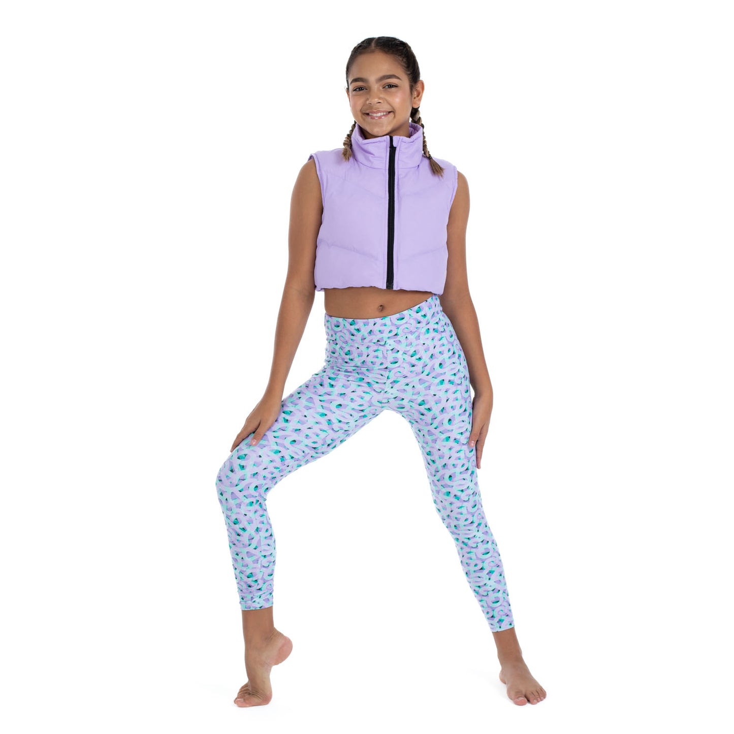 Flo Active Girls Crop Sleeveless Puffer Jacket in Lilac