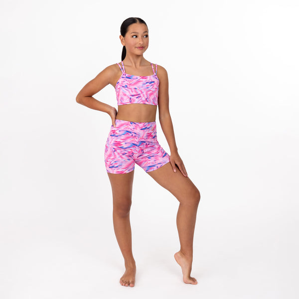 Nicole: Midi Length Bike Shorts in Holographic Pink Print