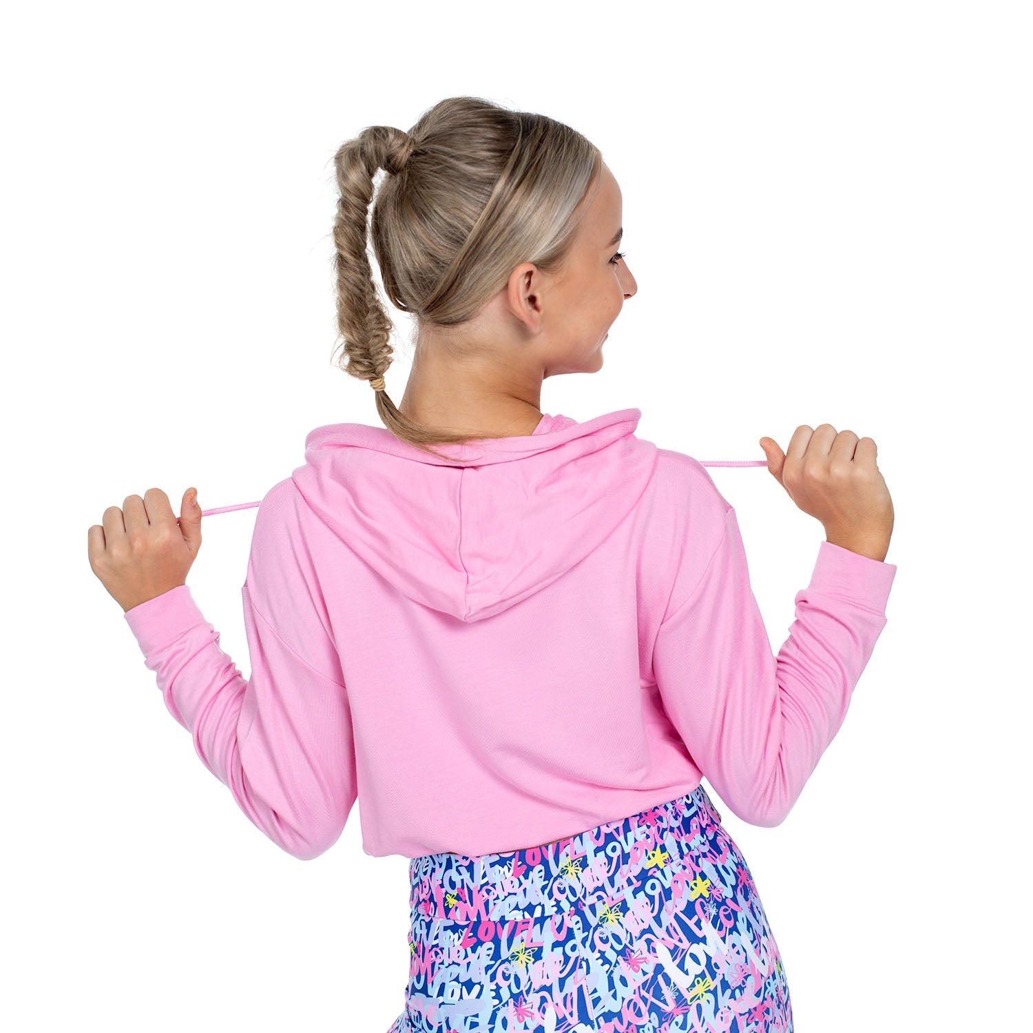 Flo Activewear Crop Hoody in Pink with 'Flo' Print