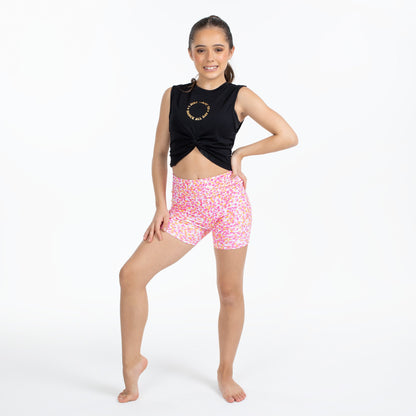 Flo Active Girls Tie Front Crop Tank with Gold Dance Print