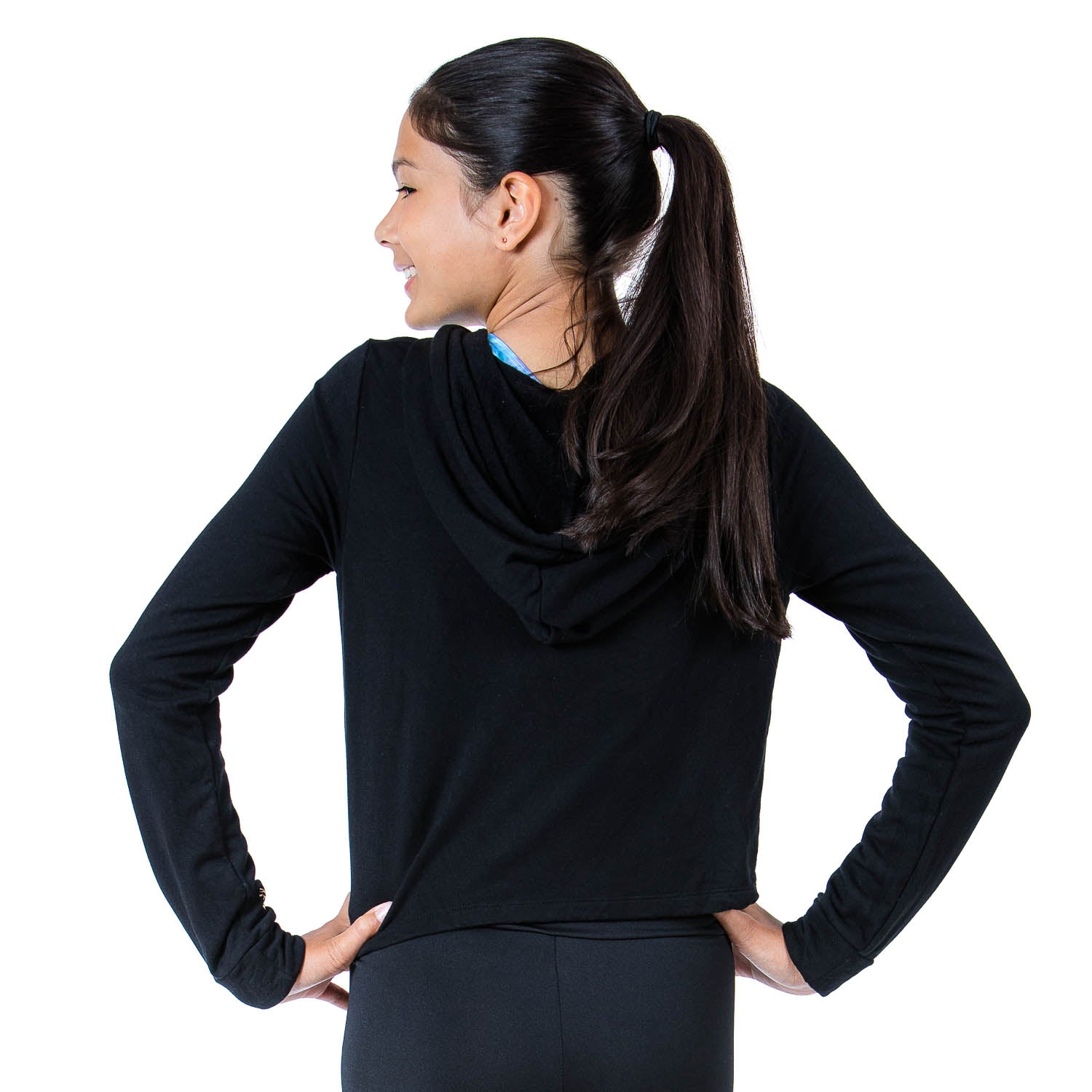 Flo Activewear Teen Crop Hoody in Black with Kickin It Print