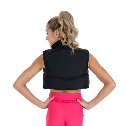 Flo Active Genie Crop Sleeveless Puffer Vest in Black