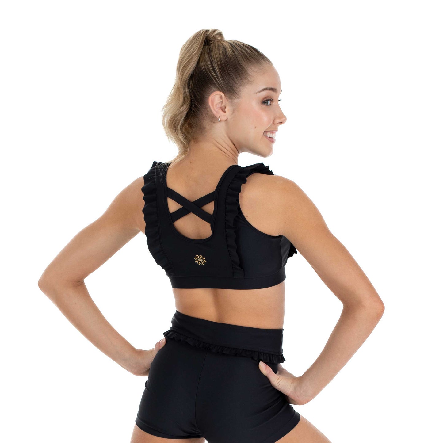 Flo Active Girls Tonya Frill Bra Crop in Black