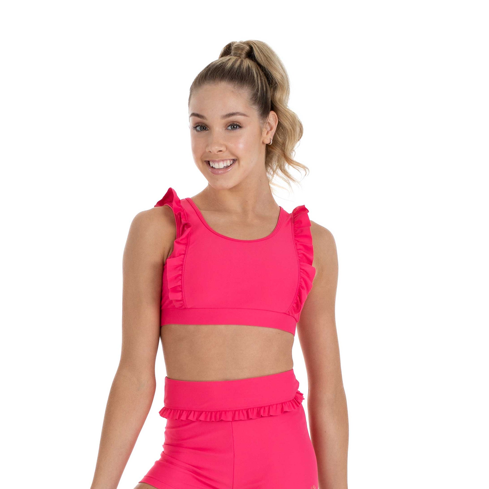 Flo Active Girls Tonya Frill Bra Crop in Raspberry Pink