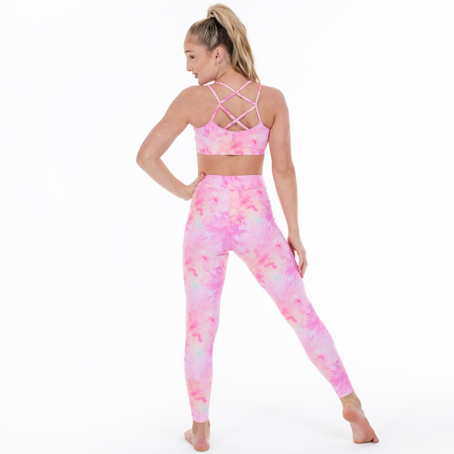 Flo Active Girls Long Legging in Pink Spring Tie Dye Print