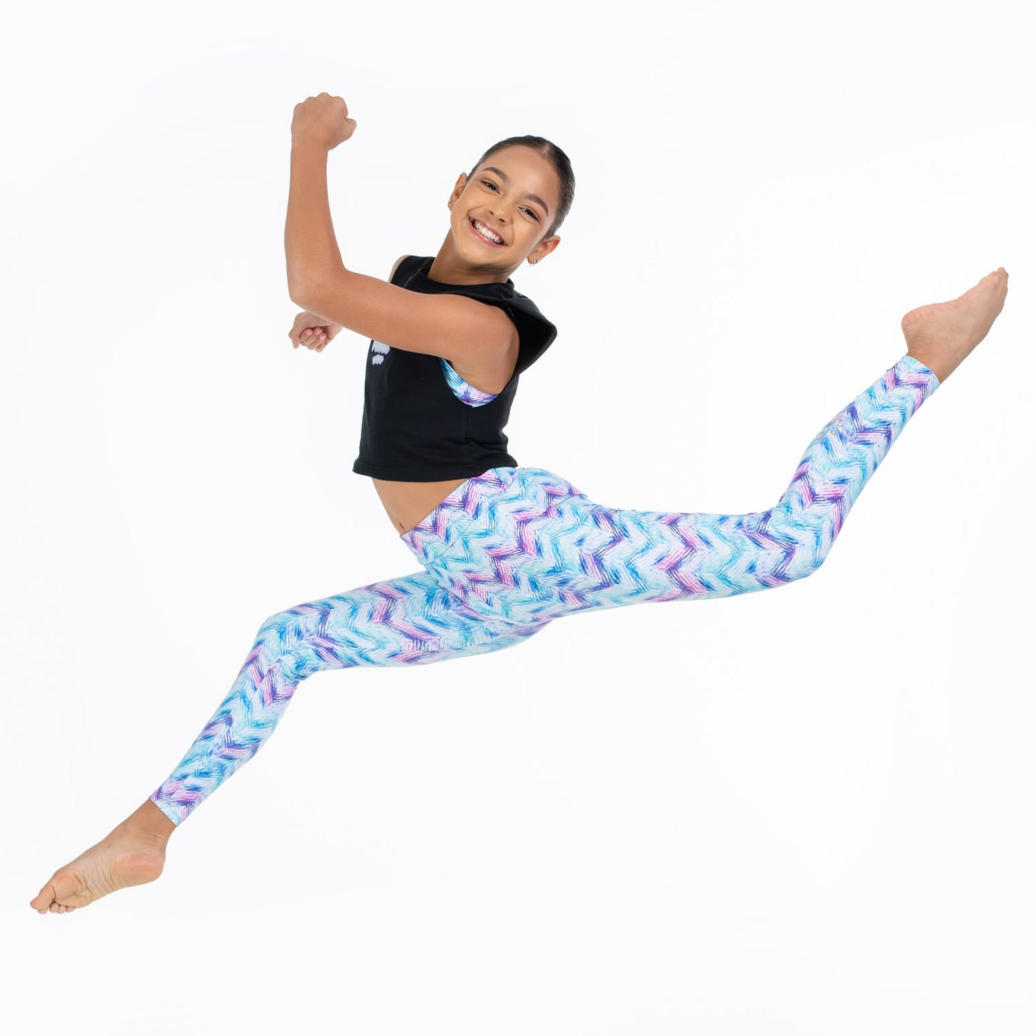 Flo Active Girls Long Legging in Watery Chevron Print