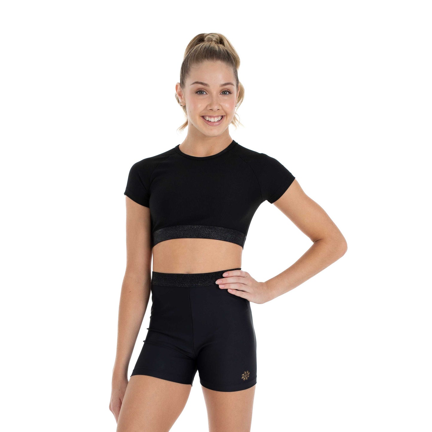 Flo Active Girls Lurex Waistband Bike Short in Black