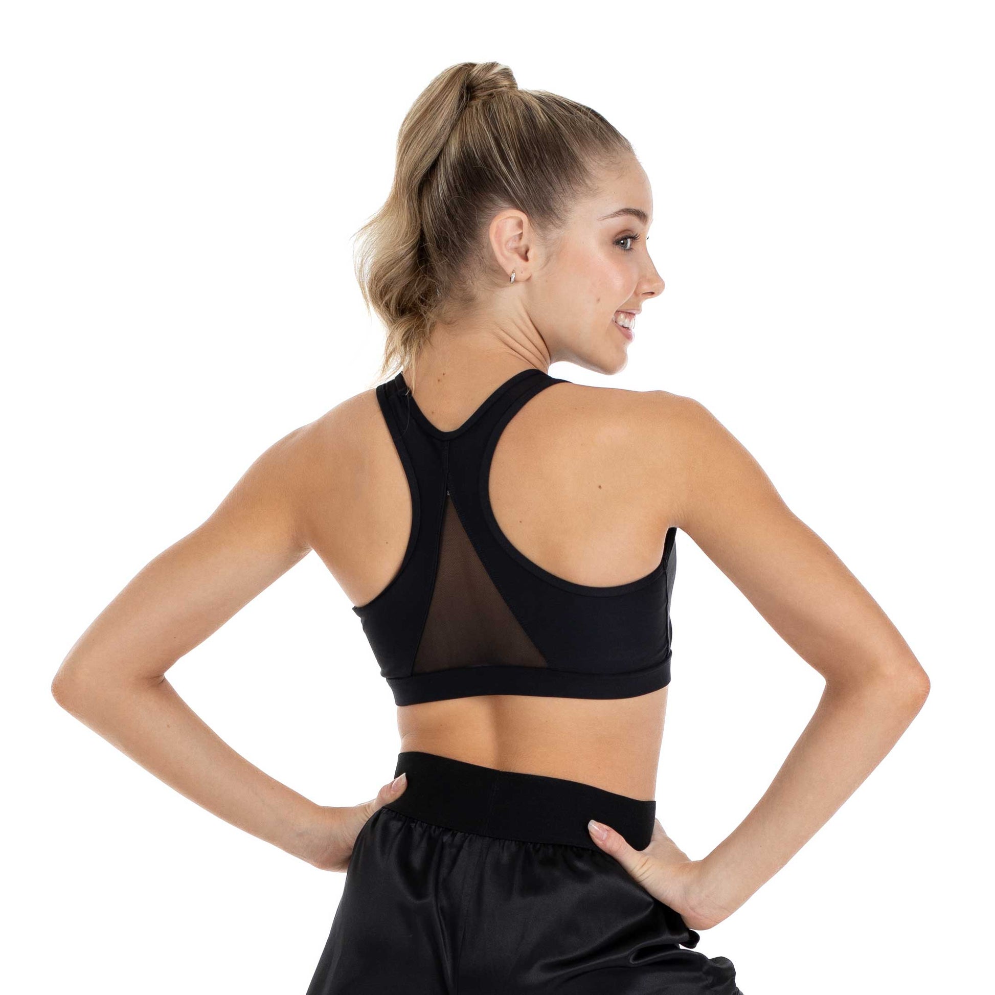 Flo Active Girls Amber Mesh Insert Racerback Crop in black