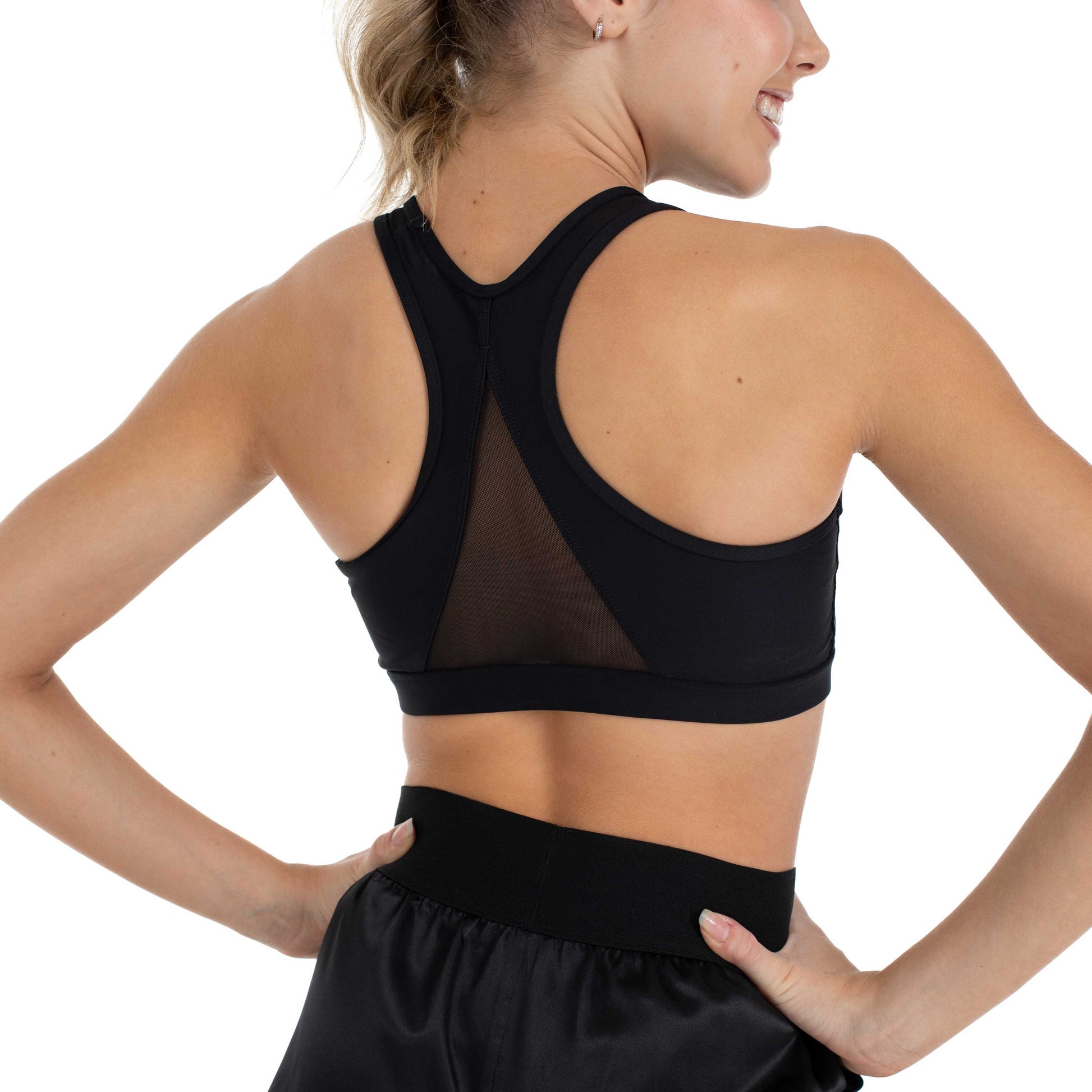 Flo Active Girls Amber Mesh Insert Racerback Crop in black