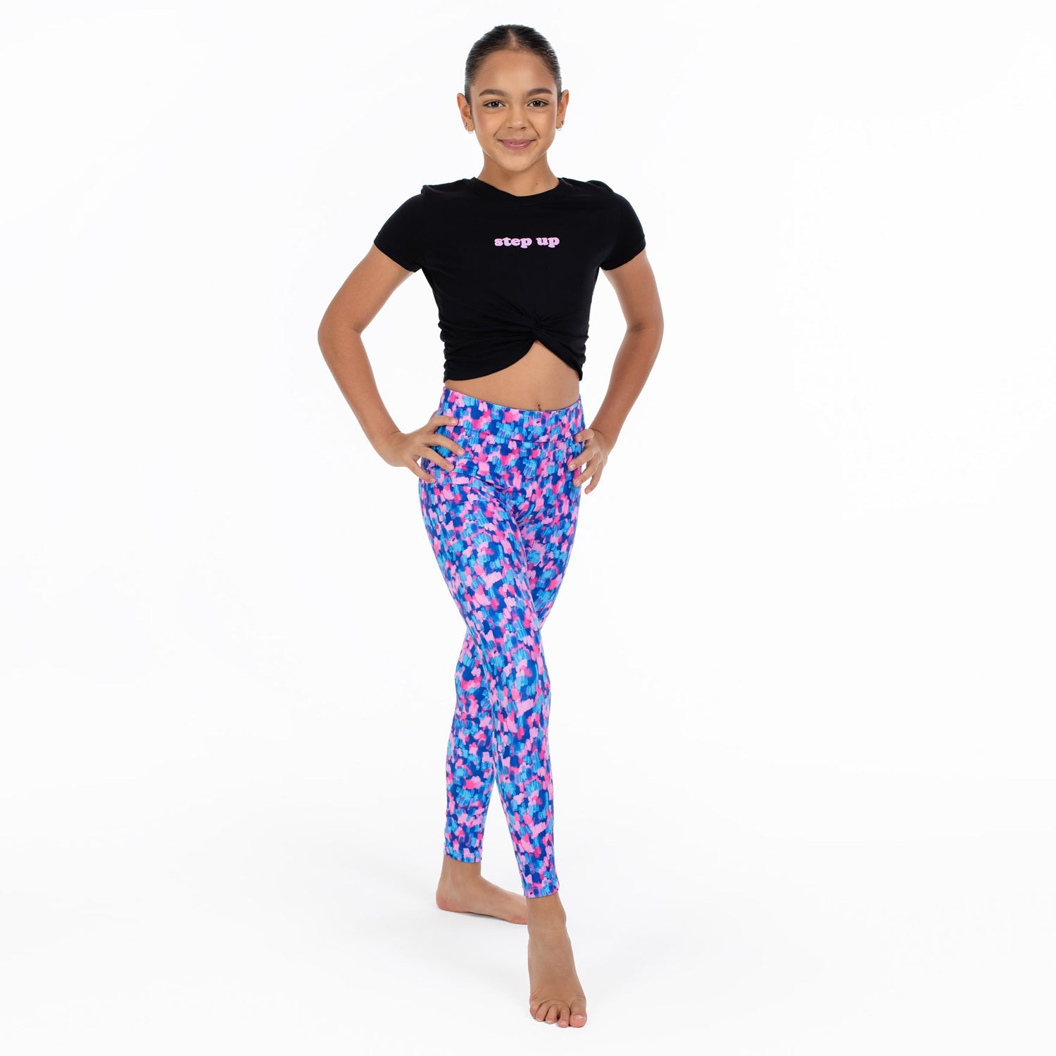 Flo Active Girls Knot Front Step Up Print Tee