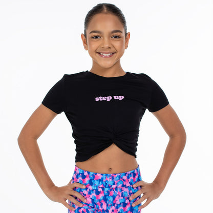 Flo Active Girls Knot Front Step Up Print Tee