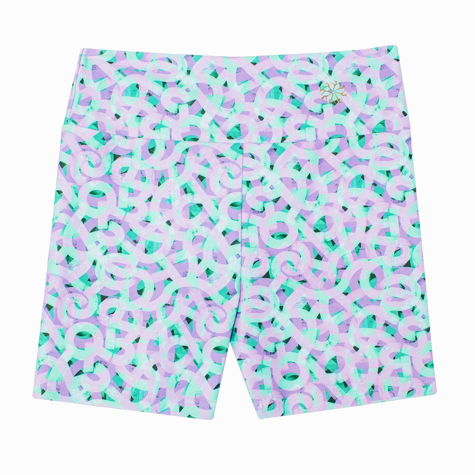 Flo Active Girls Mid Length Bike Short in Lilac Pathways Print