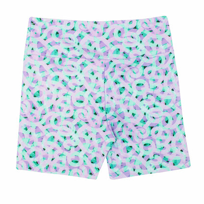 Flo Active Girls Mid Length Bike Short in Lilac Pathways Print